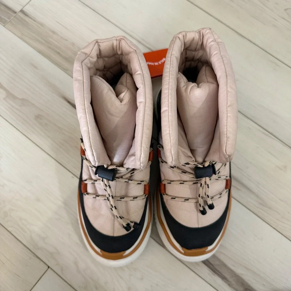 Farm Rio Off White Matelasse Puffy Snow Boots Women 7.5 Tan Black Platform  Boho